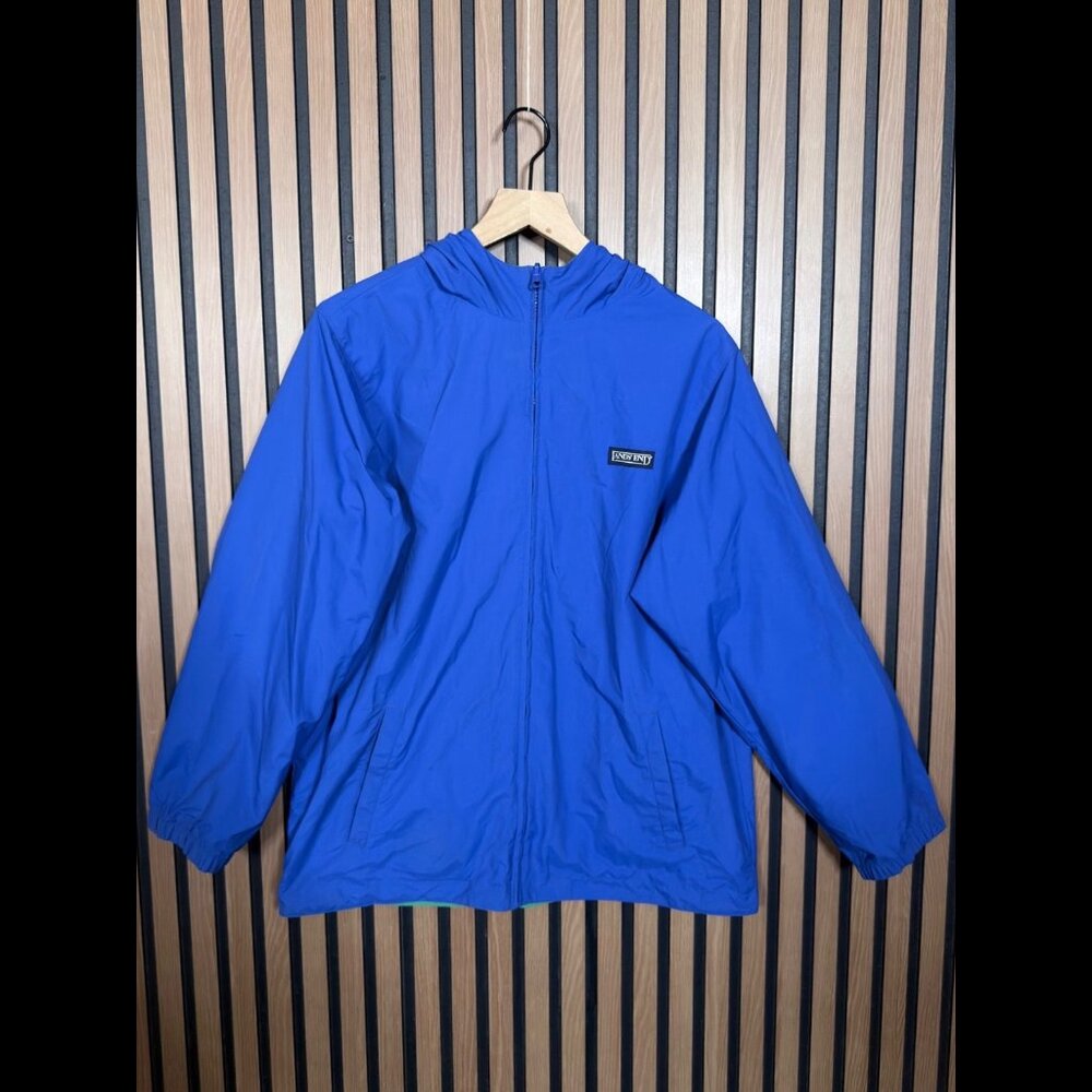 Lands End Reversible Jacket XL Mens Blue Green 100% Nylon Hooded Rain Coat - Picture 1 of 12